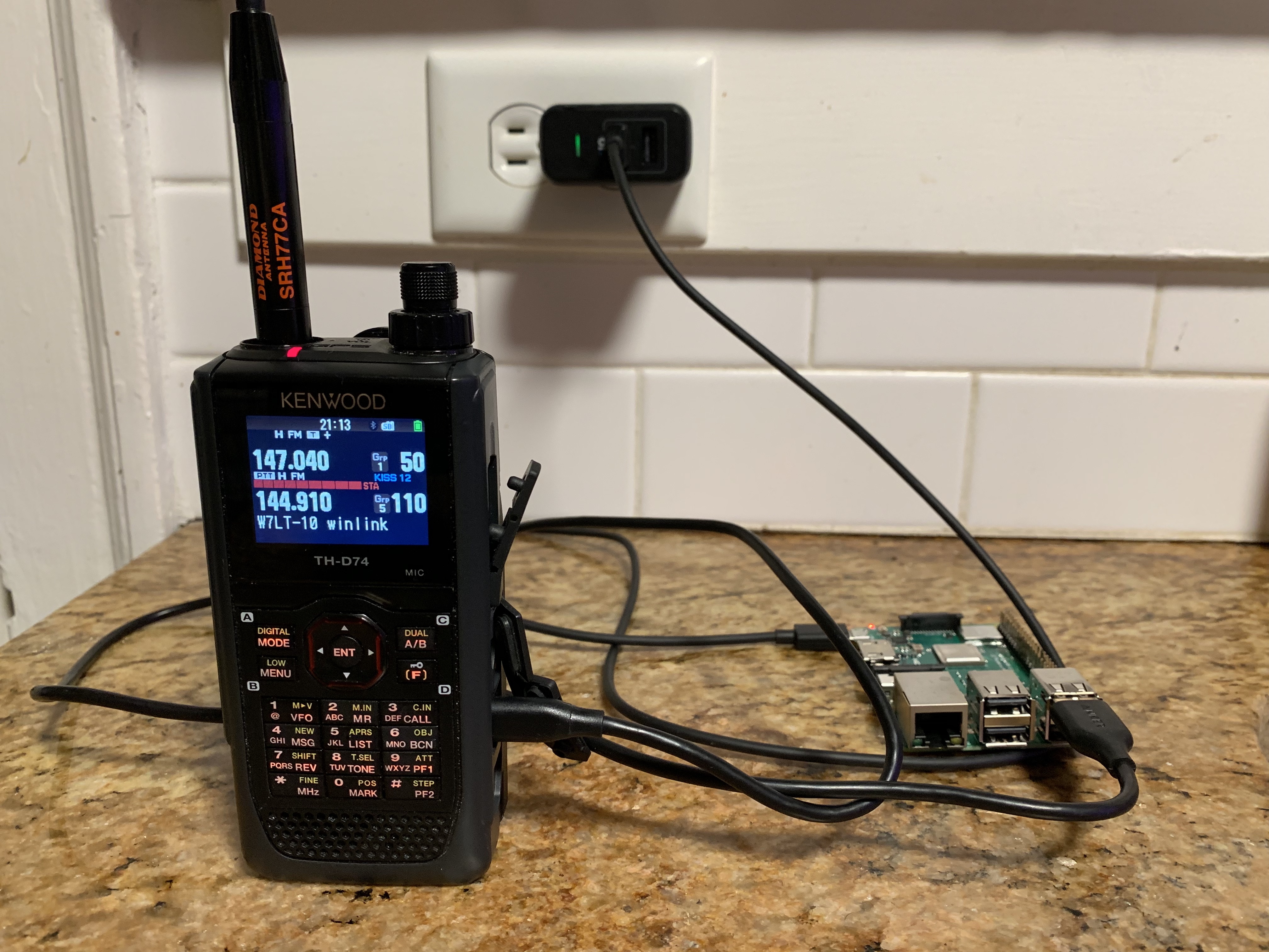 TH-D74a and Raspberry Pi wired up